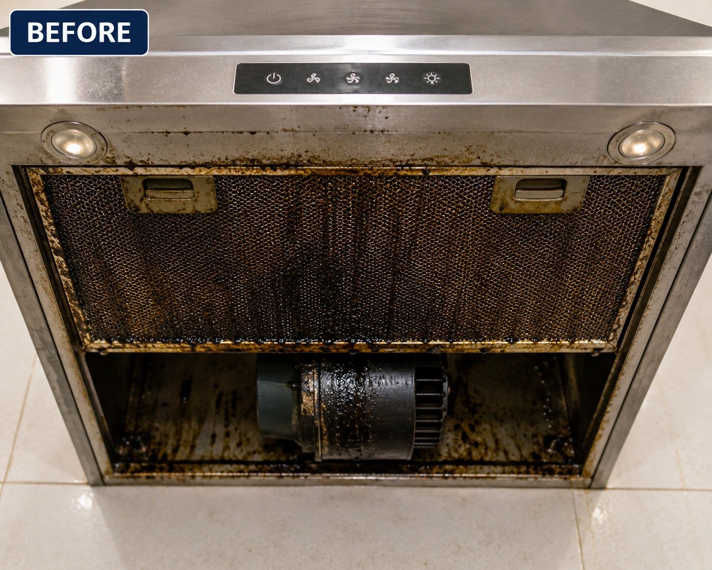 Before: Oil-Coated Chimney Filter Cleaning
