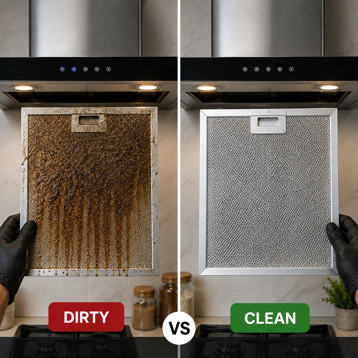 Comparison of a dirty chimney and a cleaned chimney
