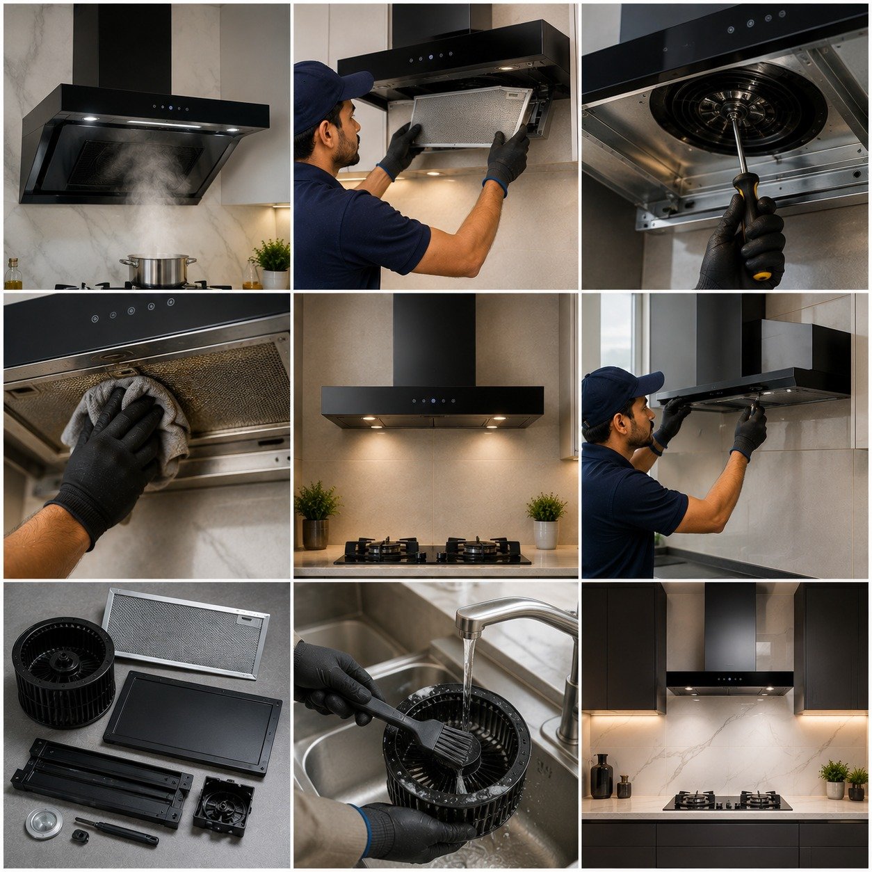Technician servicing a kitchen chimney
