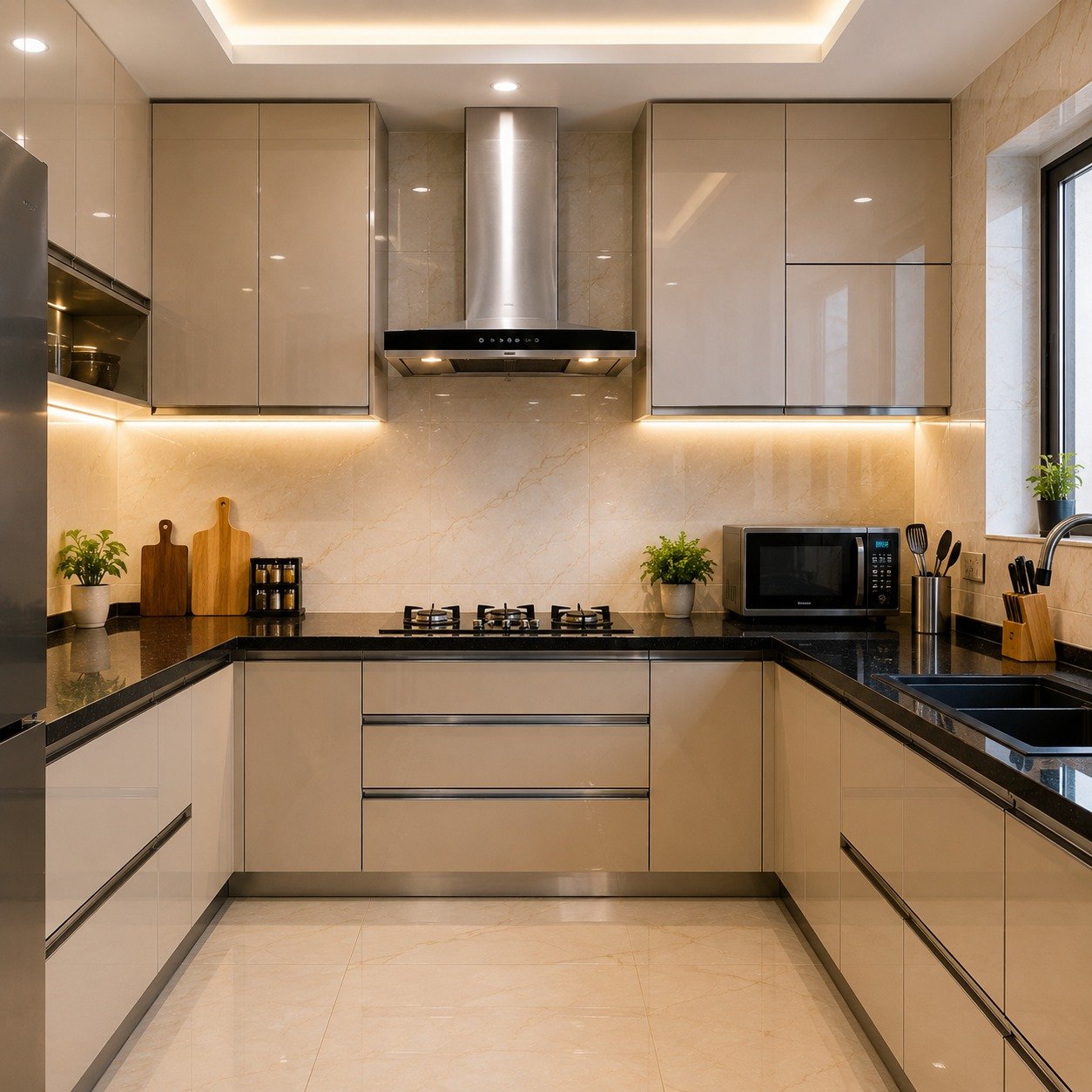 Clean kitchen with a shining chimney