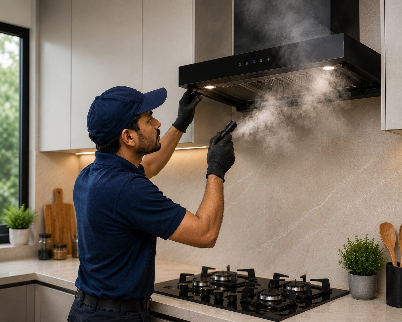 Kitchen filled with smoke due to a faulty chimney